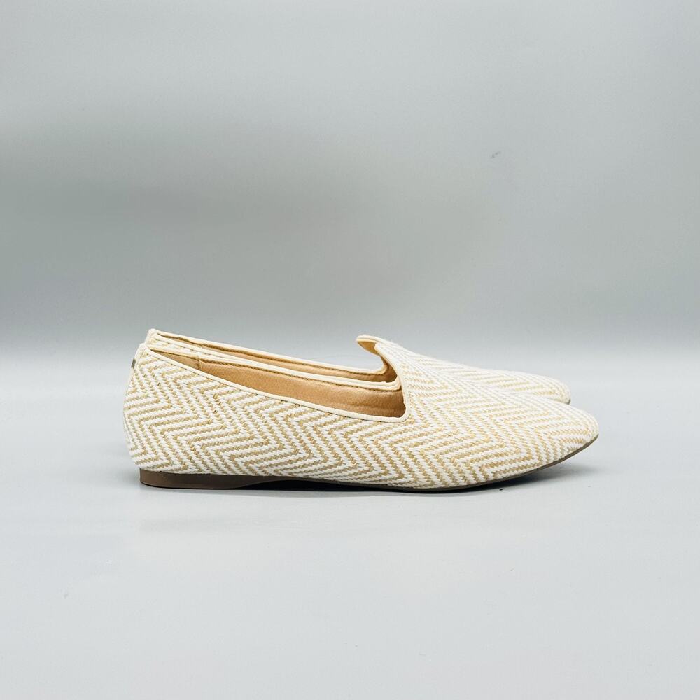 Birdies Shoes Womens 10 Beige Woven Chevron Loafer Flats Slip On Comfort Casual